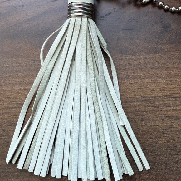 Coach White Leather Tassel Bag Charm Keychain with Silver Charm - Picture 7 of 10
